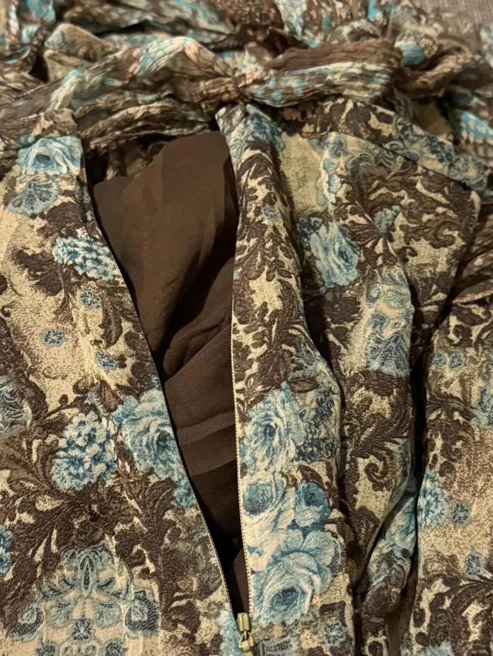 Karen Kane Blue Brown Floral Ruffle Skirt Size 4 Boho Y2K Midi